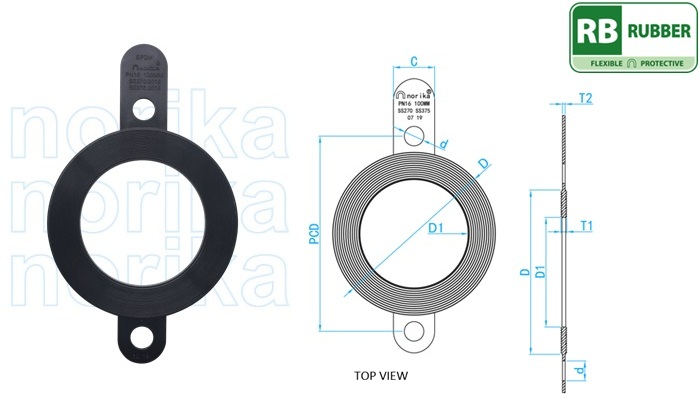 Designed EPDM Flat Rubber Gasket With 2 Alignment Bolt Holes (PUB approved for potable water)